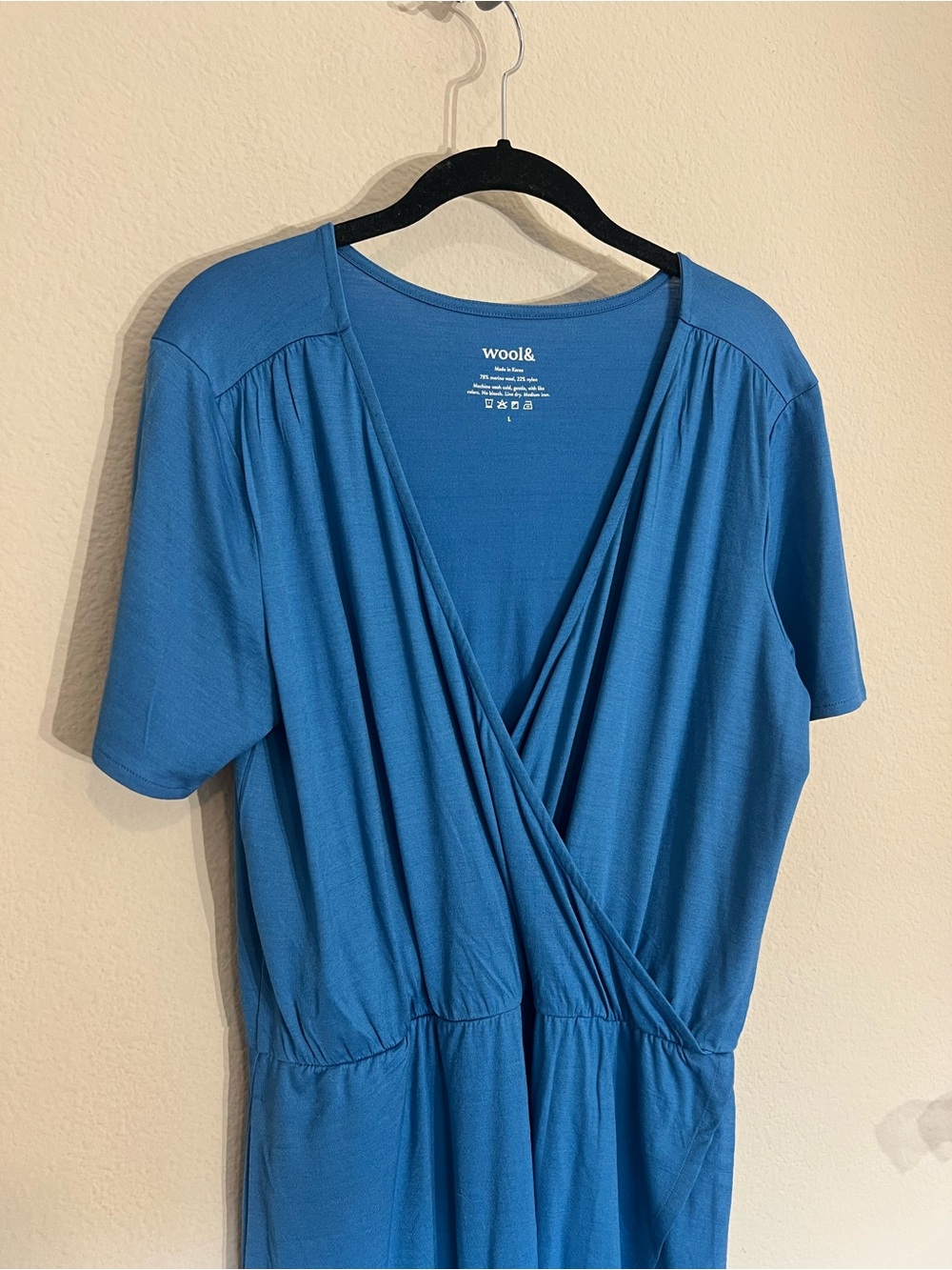 Wool& merino wool blue Ines tulip hem faux wrap dress sz large pockets casual - Picture 7 of 13